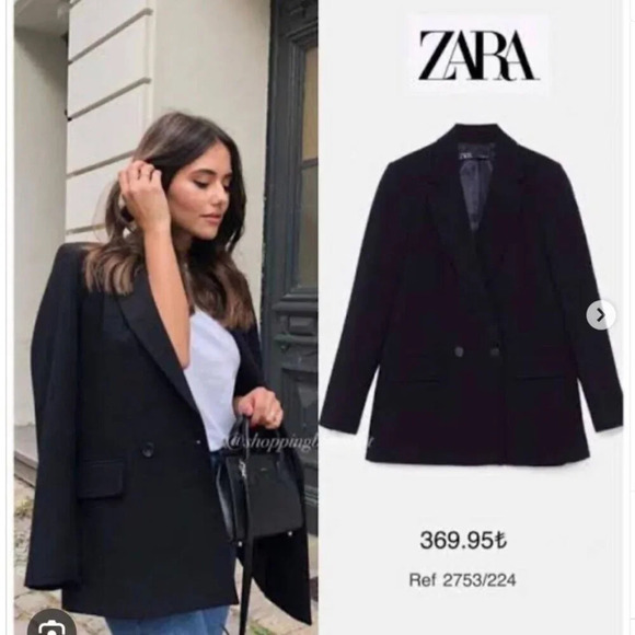 Zara Oversized Double Breasted  Blazer Jacket Black Size Small - Picture 1 of 10